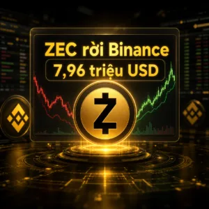 Ảnh featured crop-safe ZEC rời Binance với biểu đồ timeline và logo Zcash ở trung tâm