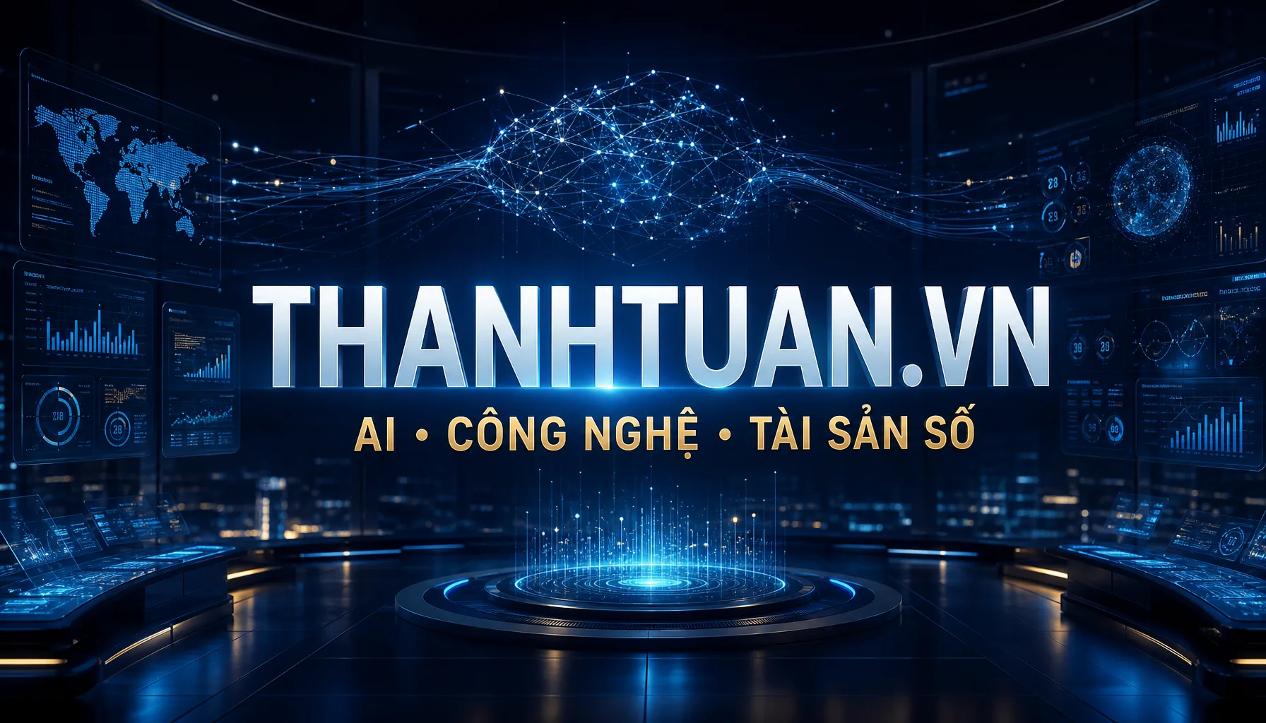 Ảnh hero giới thiệu ThanhTuan.VN với trung tâm dữ liệu AI, công nghệ và tài sản số