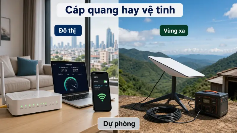 So sánh cáp quang và Internet vệ tinh Starlink