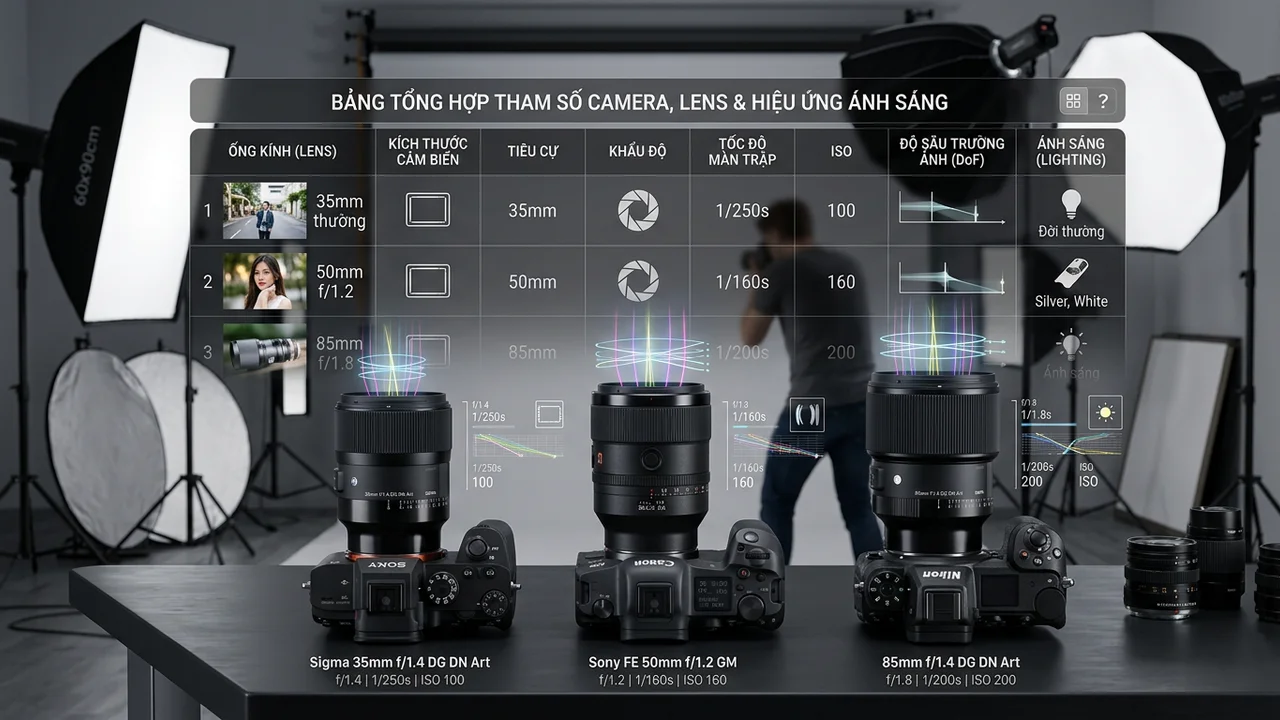 Bảng tổng hợp tham số camera, lens và hiệu ứng ánh sáng thông dụng - prompt midjourney v6 tạo ảnh
