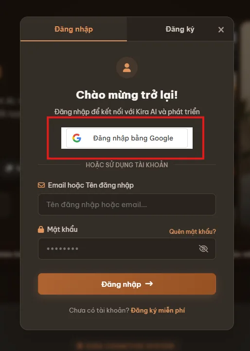 Chọn đăng nhập bằng tài khoản Google của bạn