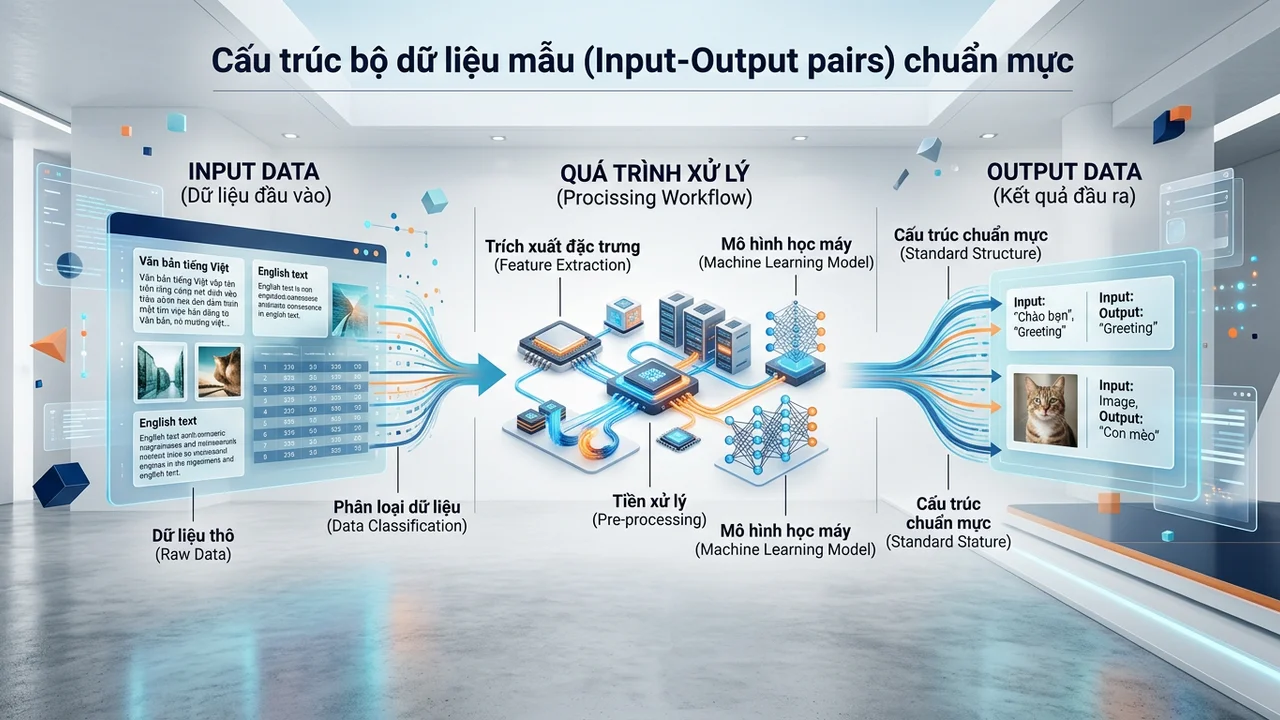 Cấu trúc bộ dữ liệu mẫu (Input-Output pairs) chuẩn mực - few-shot prompting