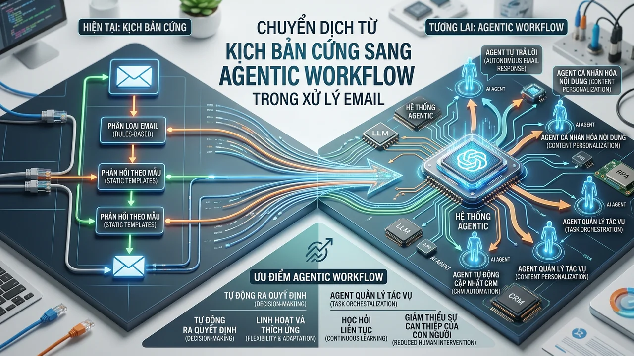 Chuyển dịch từ kịch bản cứng sang Agentic Workflow trong xử lý email - Quy trình tự động hóa email khách hàng bằng AI không cần biết code