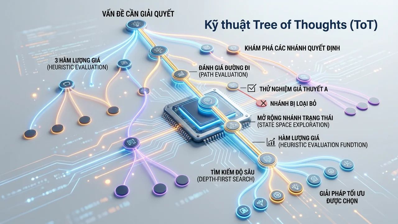 Kỹ thuật Tree of Thoughts (ToT) khám phá nhiều nhánh quyết định - chain of thought prompt