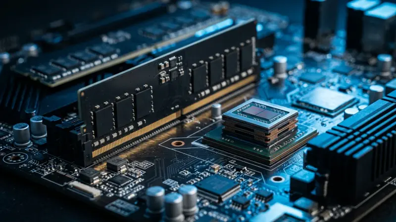 Cận cảnh module bộ nhớ DDR5 và HBM băng thông cao - Thị trường RAM 2026