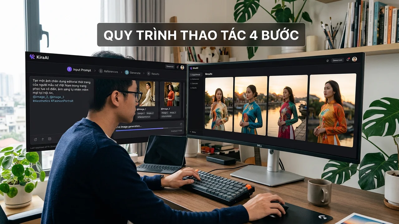 Quy trình 4 bước tạo và chỉnh sửa ảnh với Hy Image 3.5 Free trên KiraAI - KiraAI miễn phí model Hy Image 3.5 Free tạo ảnh đến 30/09/2026
