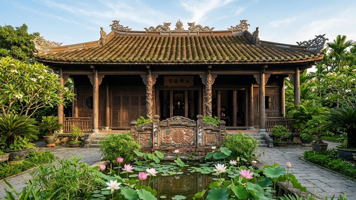 Kết quả tạo từ Kiến Trúc Nhà Vườn Huế Truyền Thống Cột Gỗ Lim Mái Ngói Liệt Cổ Kính