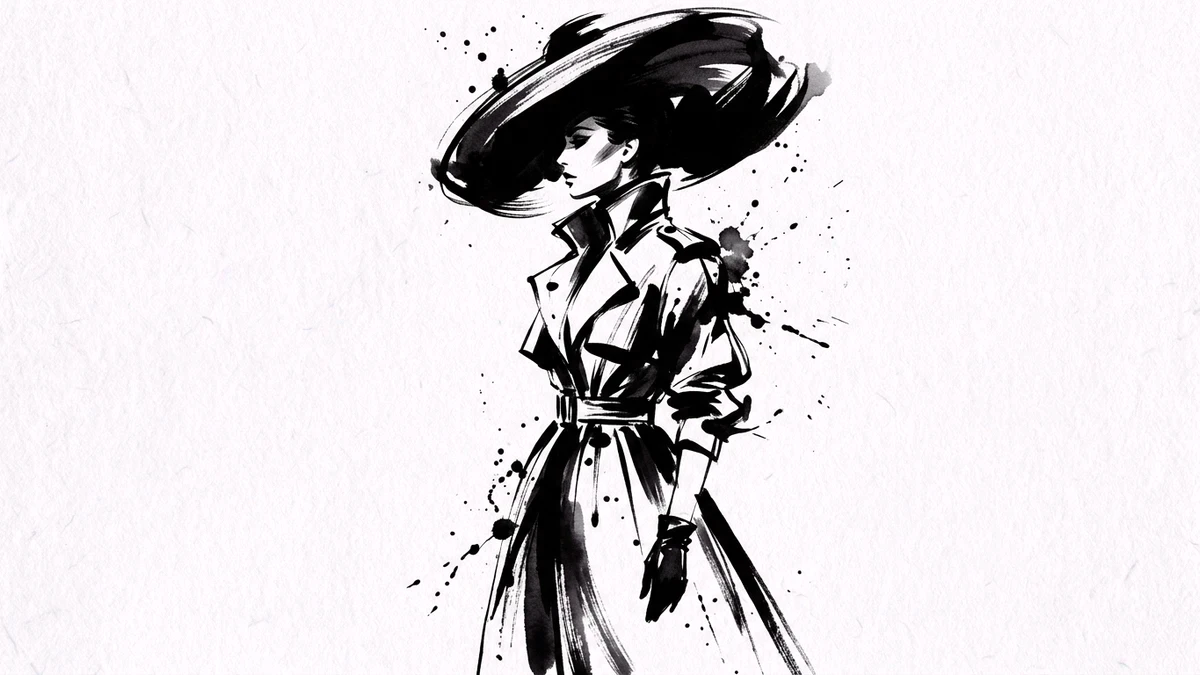 Kết quả tạo từ Minh họa chân dung thời trang mực đen trắng trừu tượng (Monochrome Ink Fashion)