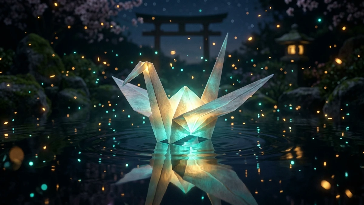 Kết quả tạo từ Thiết Kế Nhân Vật Chim Hạc Giấy Origami 3D Phát Sáng Năng Lượng Nội Tâm