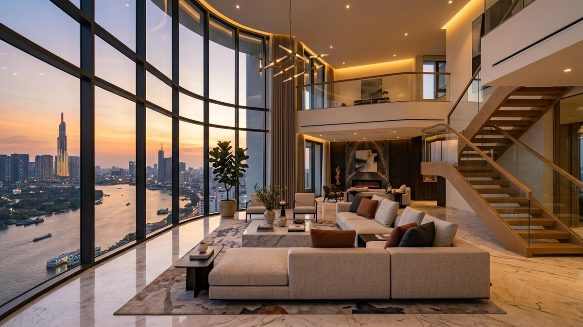 Kết quả tạo từ Nội Thất Căn Hộ Penthouse Thông Tầng Duplex View Trọn Sông Sài Gòn Hoàng Hôn