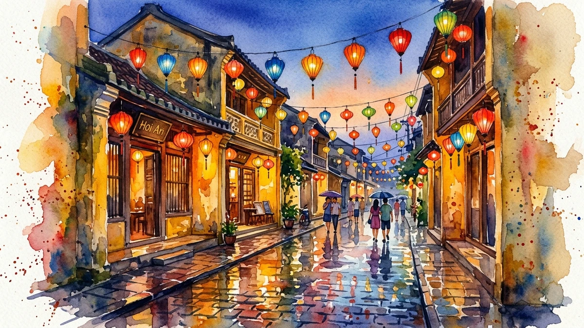 Kết quả tạo từ Tranh Màu Nước Trong Trẻo Phố Cổ Hội An Lung Linh Đèn Lồng Sắc Màu
