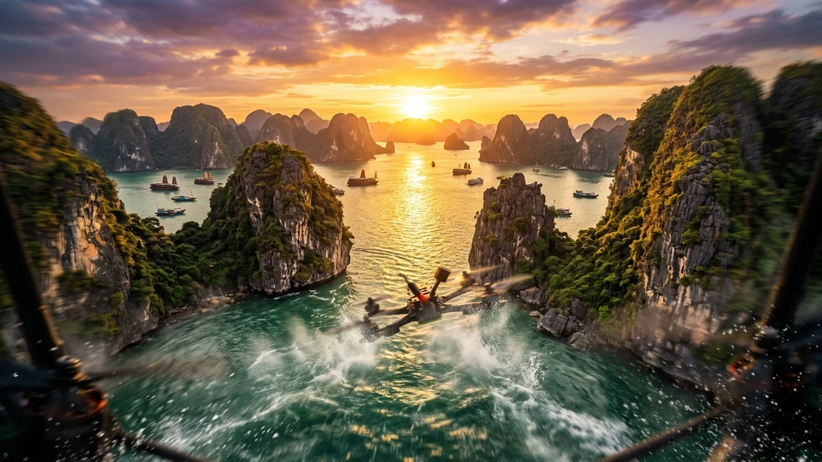 Kết quả tạo từ Video Cú Máy Drone FPV Lao Nhanh Xuyên Hẻm Núi Đá Vôi Vịnh Hạ Long