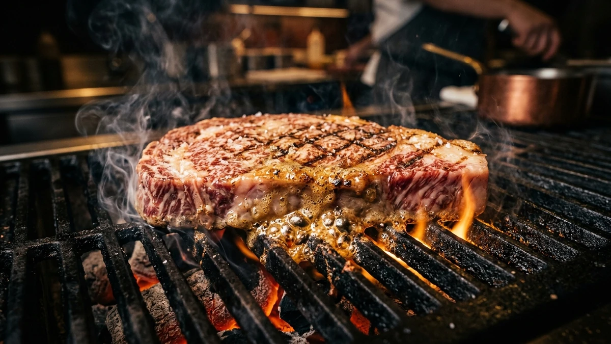 Kết quả tạo từ Video TVC Thịt Bò Wagyu A5 Xèo Xèo Trên Vỉ Than Hồng Khói Thơm Nghi Ngút