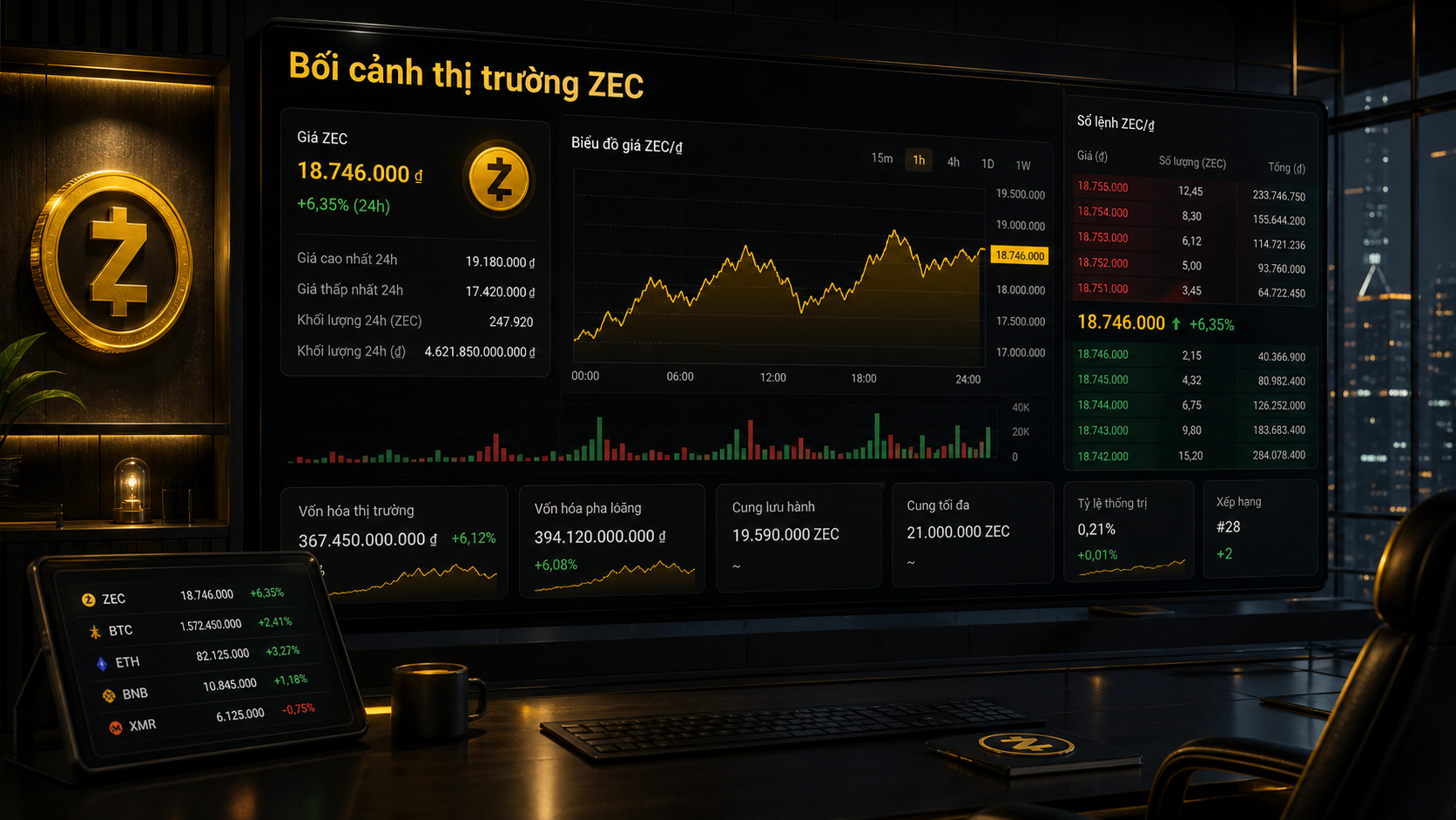 Bối cảnh thị trường ZEC với biểu đồ giá và khối lượng