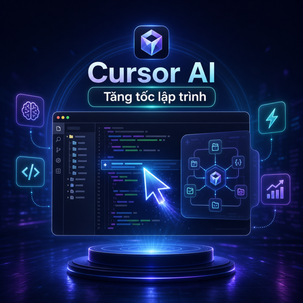Ảnh featured crop-safe Cursor AI tăng tốc lập trình với giao diện editor ở trung tâm