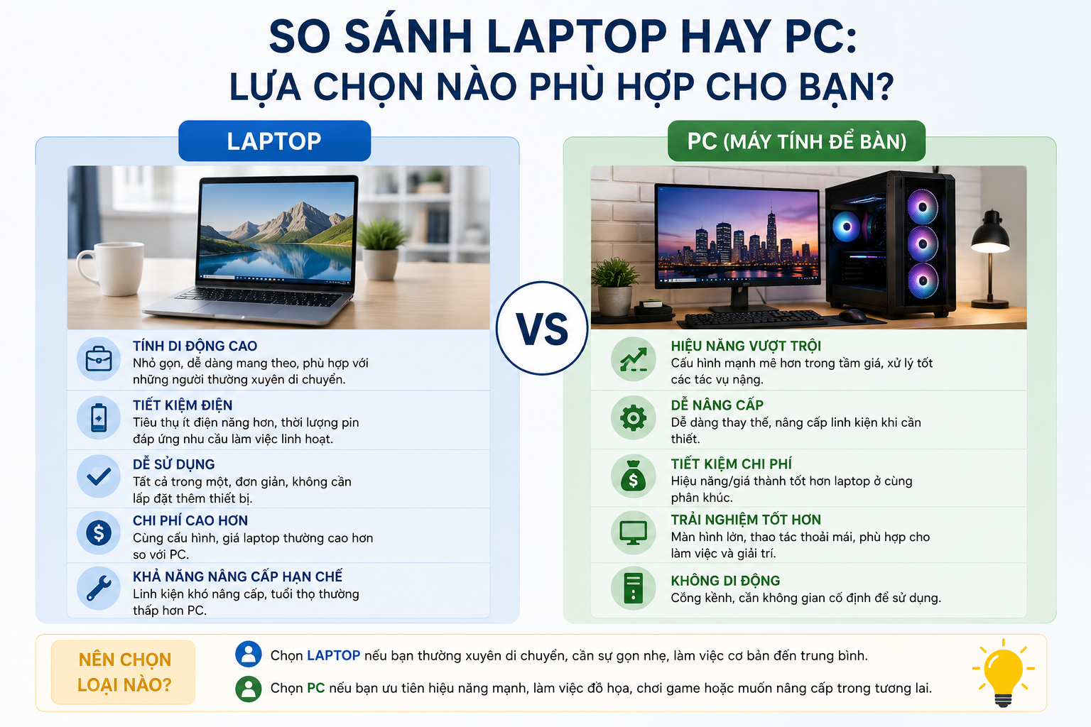 so sánh laptop hay PC nên dùng tại thời điểm này