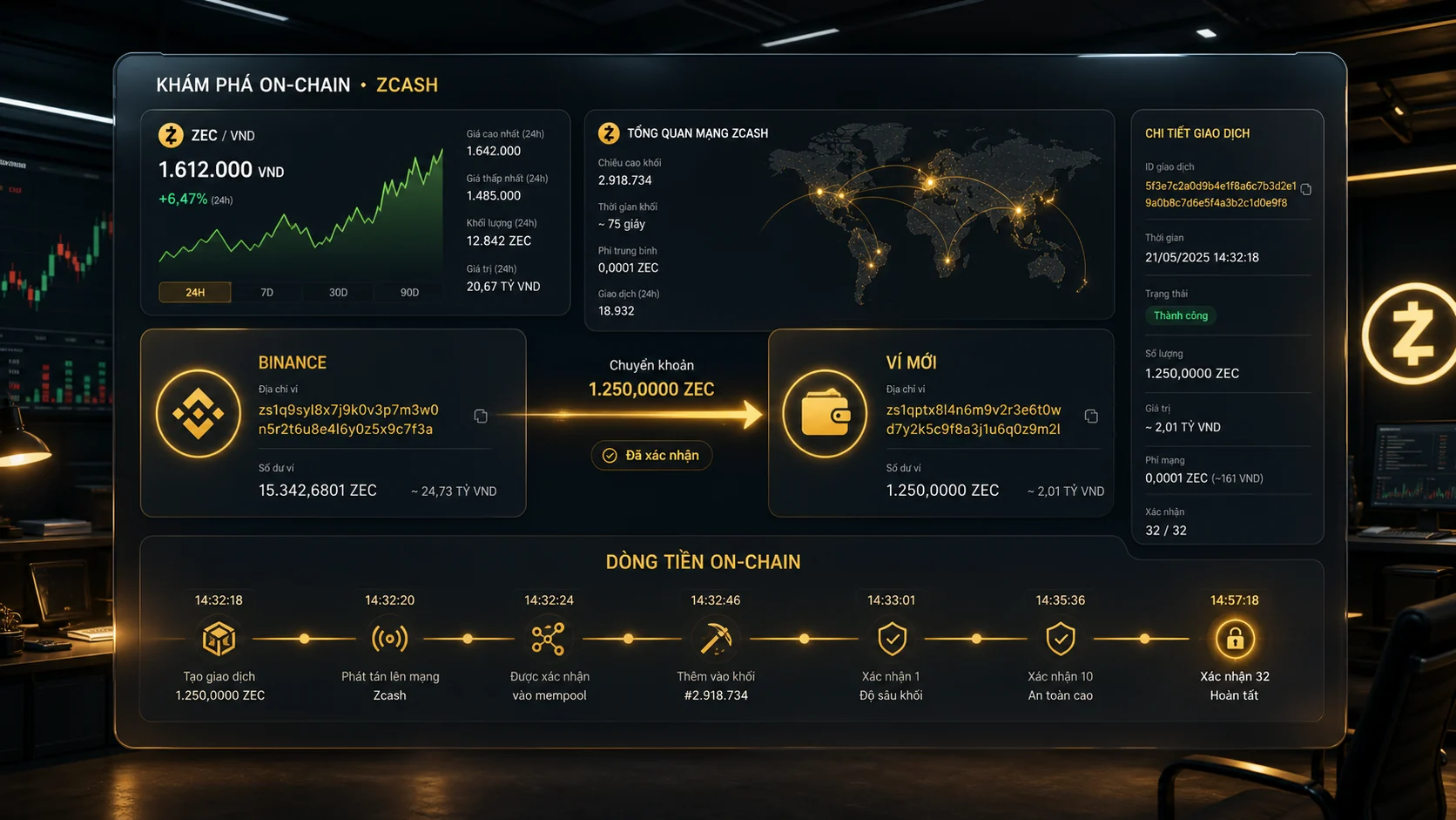Dòng tiền on-chain ZEC từ Binance sang ví mới