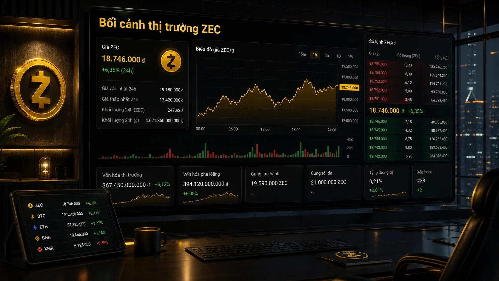 Bối cảnh thị trường ZEC với biểu đồ giá và khối lượng