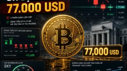 Bitcoin ổn định gần 77.000 USD sau bốn phiên giảm liên tiếp