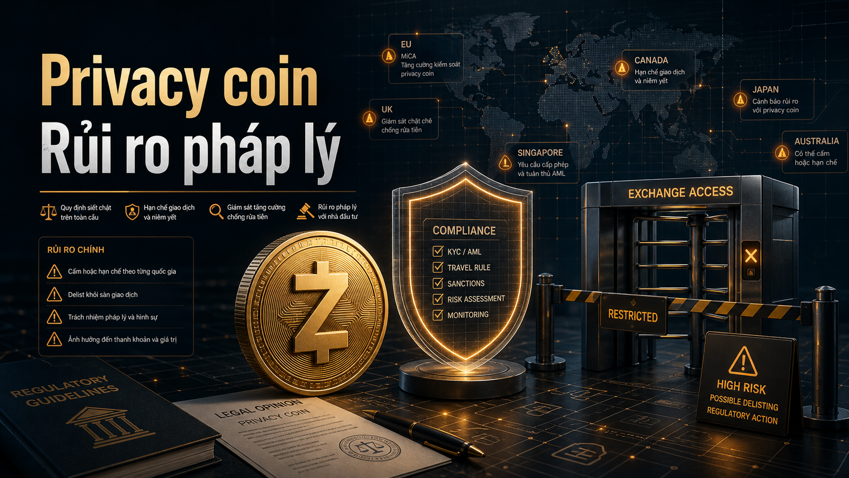 Privacy coin như Zcash cần được đánh giá cùng rủi ro pháp lý và thanh khoản