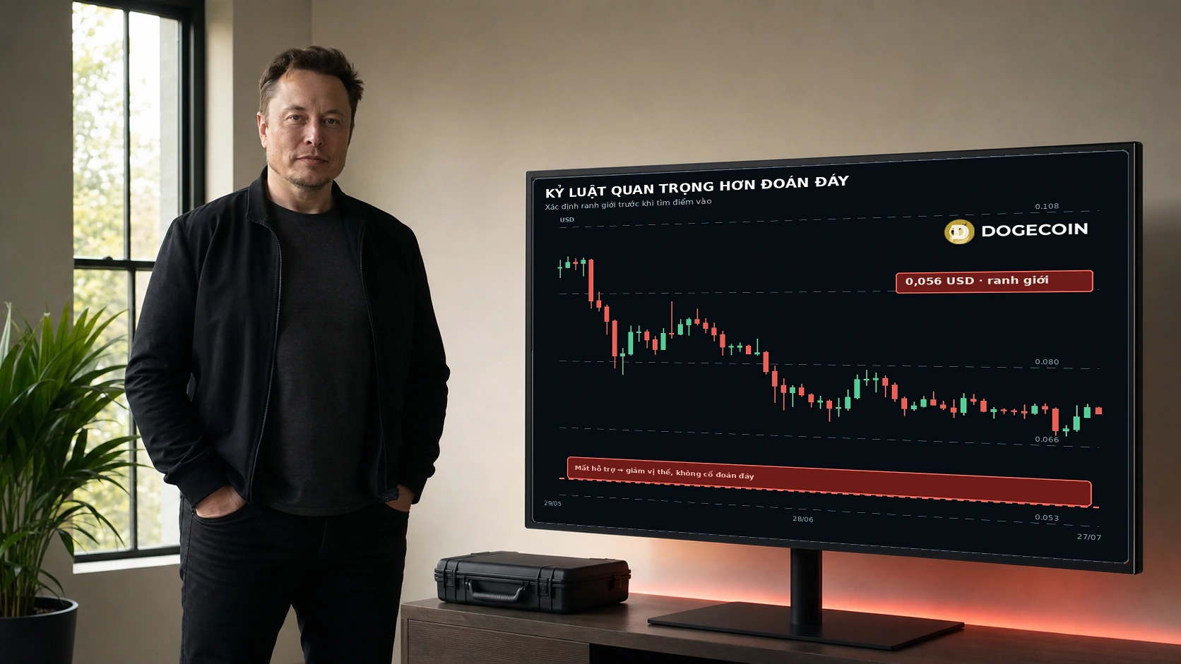 Elon Musk bên biểu đồ quản trị rủi ro DOGE